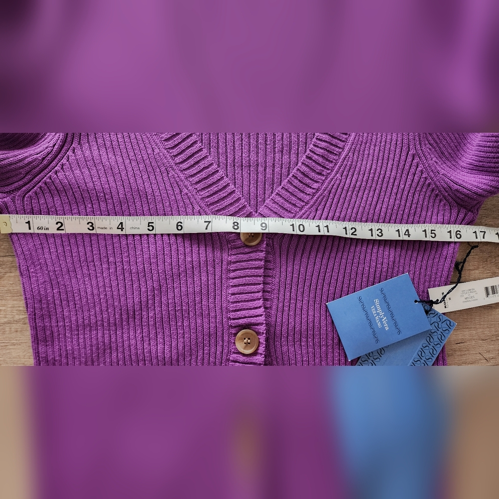 NWT Simply Vera Vera Wang Purple Ribbed Knit Cardigan Medium Size - Picture 5 of 6